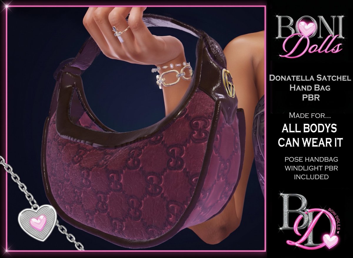 BONIDolls's tweet image. Donatella Satchel Hand Bag. High end 2K PBR leather that reacts to every light in the grid. 💅
Price: 250L
Try the DEMO at the Marketplace! 🛒 marketplace.secondlife.com/p/BONI-Donatel…

#SecondLife #SL #SLFashion #PBR #SecondLifeFashion #SLNewRelease #SLMarketPlace