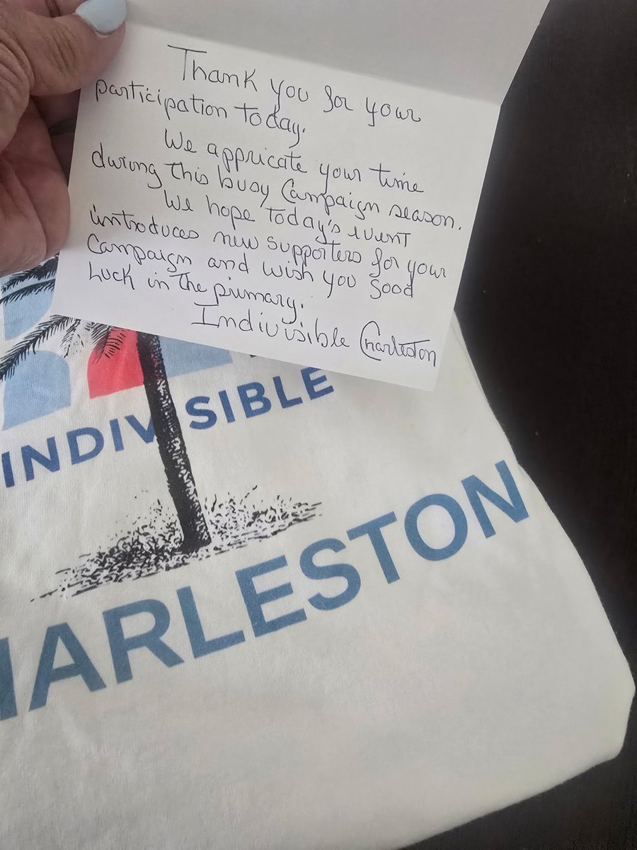 mayra4congress's tweet image. What a privilege it was to be invited to speak at the Charleston Indivisible SC1 candidate forum last night. They even gave each candidate a nice present to take home, but the best part was this note. 
1/3
#Mayra4Congress #indivisible #SCVotes #scpol #FlipTheFirst