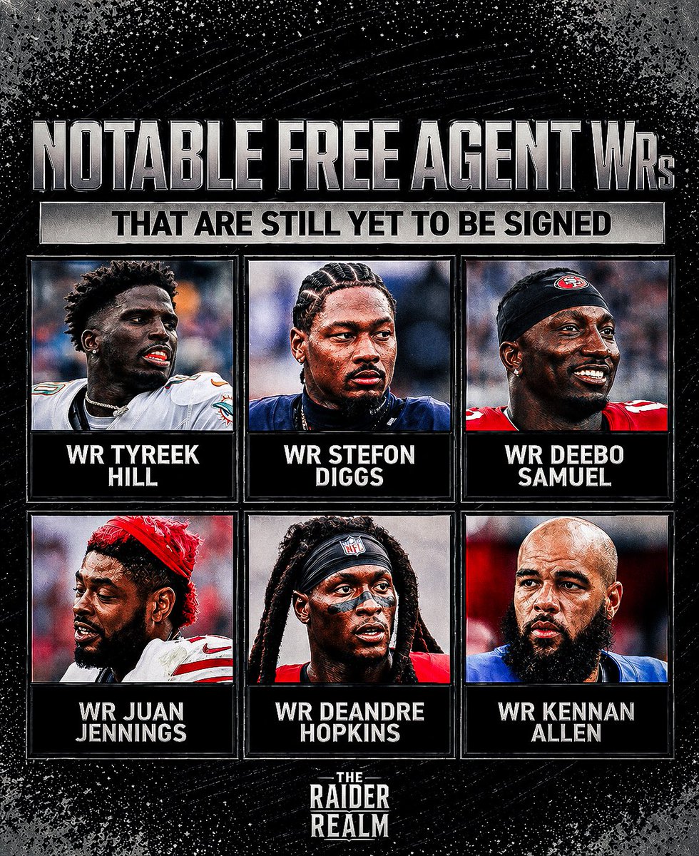 TheRaiderRealm's tweet image. A look at some of the notable WRs that are yet to sign with a team

Should the #Raiders look to add any of these veterans? I believe a veteran WR could definitely elevate this team