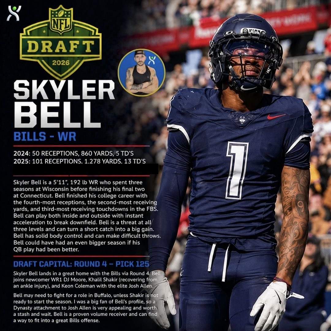 P2WFantasy's tweet image. Skyler Bell was one of my favorite prospect sleepers as an athletic, volume-ready, productive receiver 

A longterm attachment to Josh Allen is a great thing 

#nfl #nfldraft #fantasyfootball