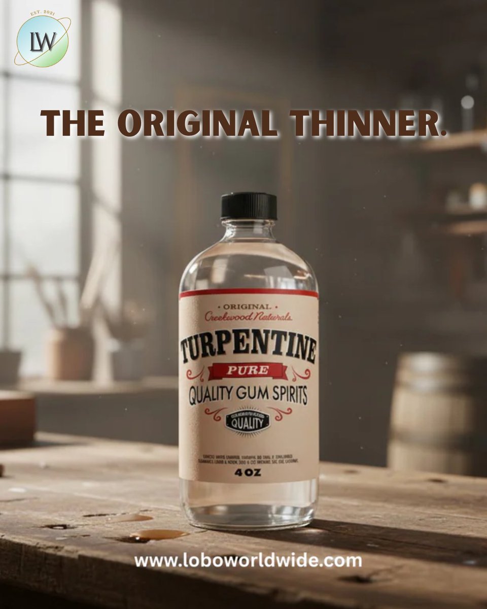 loboworldwide's tweet image. The gold standard for a flawless finish. 100% Pure Gum Spirits of Turpentine. 🖌️

#PureQuality #ArtTips #Woodwork
