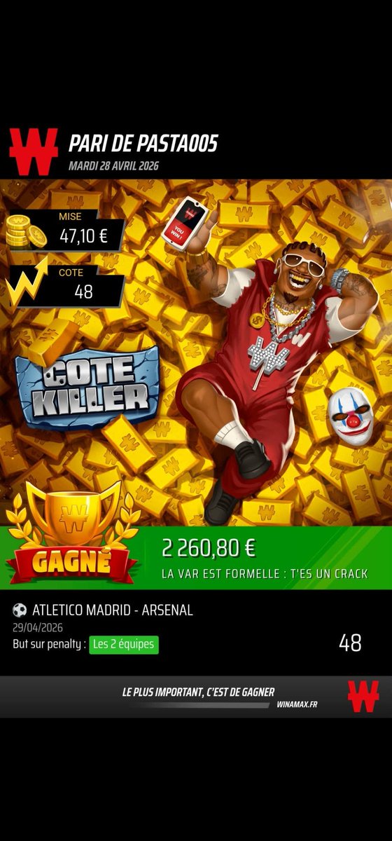 PASTA0005's tweet photo. @Win_PlayBet Ça passe  !!! 🤑🤑😀 https://t.co/qDB991w89O