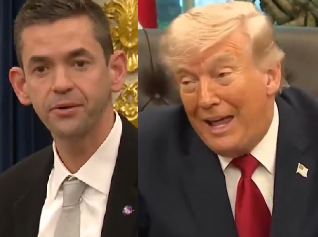 OccupyDemocrats's tweet photo. BREAKING: Trump insults his NASA Administrator's physical appearance by mocking his "beautiful ears" and "super hearing" during an Oval Office press conference.

Has Trump ever looked in a mirror?

"Are you considering relocating NASA's headquarters out of D.C.?" a reporter asked Trump. "States like Florida, Texas, and Ohio have expressed interest." 

"You're going to have to say it differently," said Trump, who seemed to be having trouble hearing. 

"Sorry, are you considering relocating NASA's headquarters out of D.C. once the lease is up. States like Texas, Ohio, and Florida—" the reporter asked.

"Well, the best man to tell you that is the man standing right over here," said Trump. "You heard that question with those beautiful ears of yours? He's— He's got great hearing, you know? Super— He's got super hearing."

NASA administrator Jared Isaacman laughed awkwardly at the insult and mumbled "trick of the trade sir" before turning his attention to the question.

The totally uncalled for and casually cruel remarks were made worse by the fact that the Artemis II astronauts were standing right behind Trump when he said it.

This is just who Trump is. He's a bully, an emotional sadist who delights in hurting other people. Isaacman did nothing to deserve the jab and deserves nothing but respect. He accomplishes more for this country in a single day than Trump has in his entire life.

Please ❤️ and share if you're sick of the cruelty!