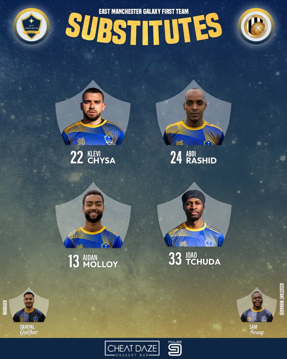 EMGFirstTeam's tweet photo. Matchday 1️⃣6️⃣ | L&amp;C League 🏆 | Matchday Squad 📋

Squad locked in. Ready for a tough midweek test.

🔵🟡 Proudly powered by Cheat Daze — building something bigger than football
👕 Kits by False 9

Virtus Et Gloria 🏆

#EMGFirsts #MatchdaySquad #VirtusEtGloria #GrassrootsFootball https://t.co/2IrcCS2hIM