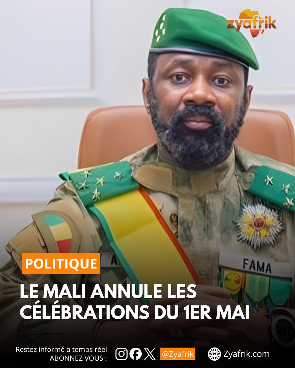 zyafrik_media's tweet image. L’Union Nationale des Travailleurs du Mali 🇲🇱 a suspendu les célébrations du 1er Mai relatifs à la fête du travail en raison des attaques t€rroristes du 25 Avril.
#zyafrik #politique #mali #sécurité #terrorisme