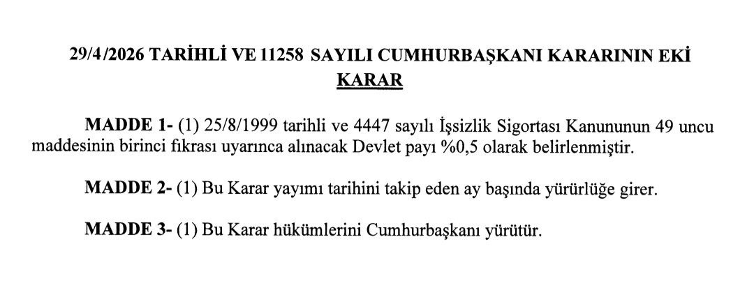 e507's tweet image. Devletin İşsizlik Sigortası Fonu'na ödediği katkı oranı %1'den %0,5'e düşürüldü (ayrıca işveren %2, işçi %1 ödüyor). 2025'i 628 milyar TL ile kapatan fona devlet 1 yılda 83 milyar TL ödemişti. Bu yıl ~110 milyar yerine bunun yarısını ödeyecek.
