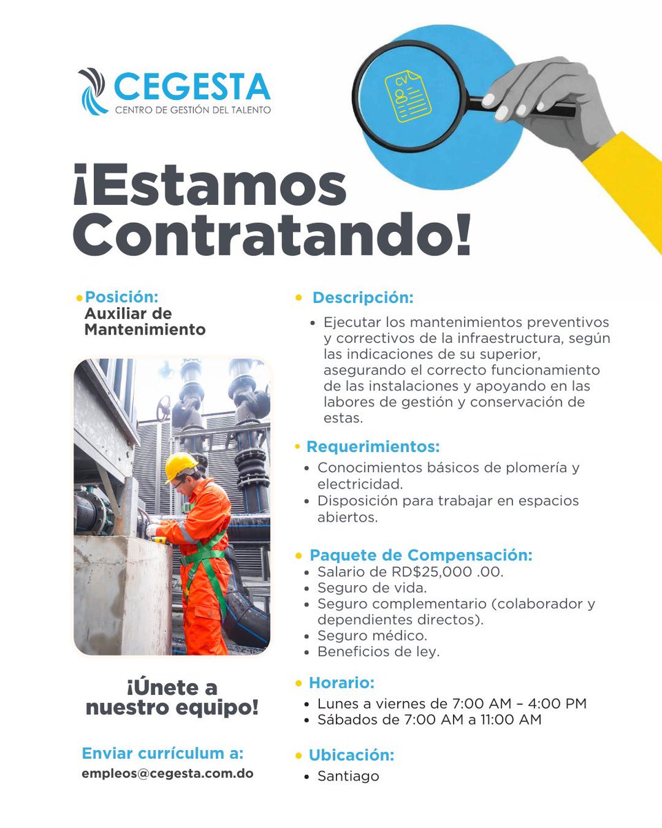 CEGESTA3's tweet image. [2/5]

✨¡Únete a nuestro equipo y transforma tu carrera!

#CegestaRD #EmpleoRD #Reclutamiento