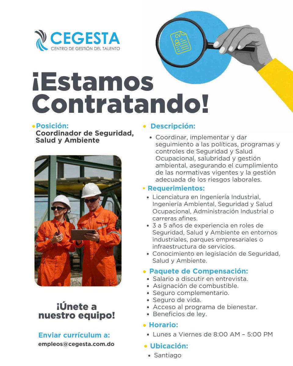 CEGESTA3's tweet image. [2/5]

✨¡Únete a nuestro equipo y transforma tu carrera!

#CegestaRD #EmpleoRD #Reclutamiento