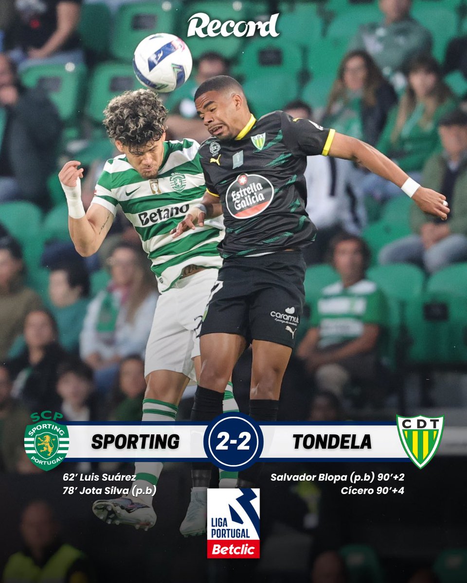 Record_Portugal's tweet image. 🥶 Descontos ‘tramam’ Sporting: Tondela marca dos golos para lá dos 90’ e empata em Alvalade