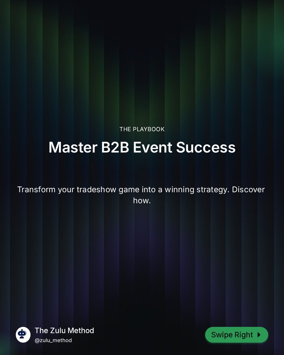 TheZuluMethodAI's tweet image. B2B events cost $10K-$50K+. Don’t wing it. Plan early, set sales goals, budget all costs, build a great booth, pre-book meetings, train staff, follow up leads in 24hrs. Most teams lose pipeline by waiting. What task do you always scramble on? #TradeShows #B2BMarketing