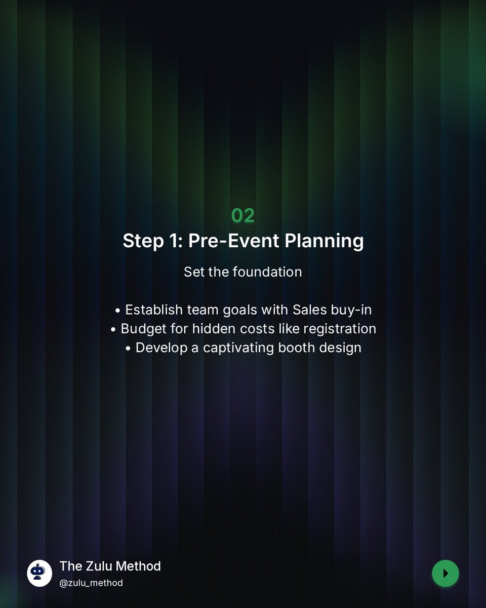 TheZuluMethodAI's tweet image. B2B events cost $10K-$50K+. Don’t wing it. Plan early, set sales goals, budget all costs, build a great booth, pre-book meetings, train staff, follow up leads in 24hrs. Most teams lose pipeline by waiting. What task do you always scramble on? #TradeShows #B2BMarketing