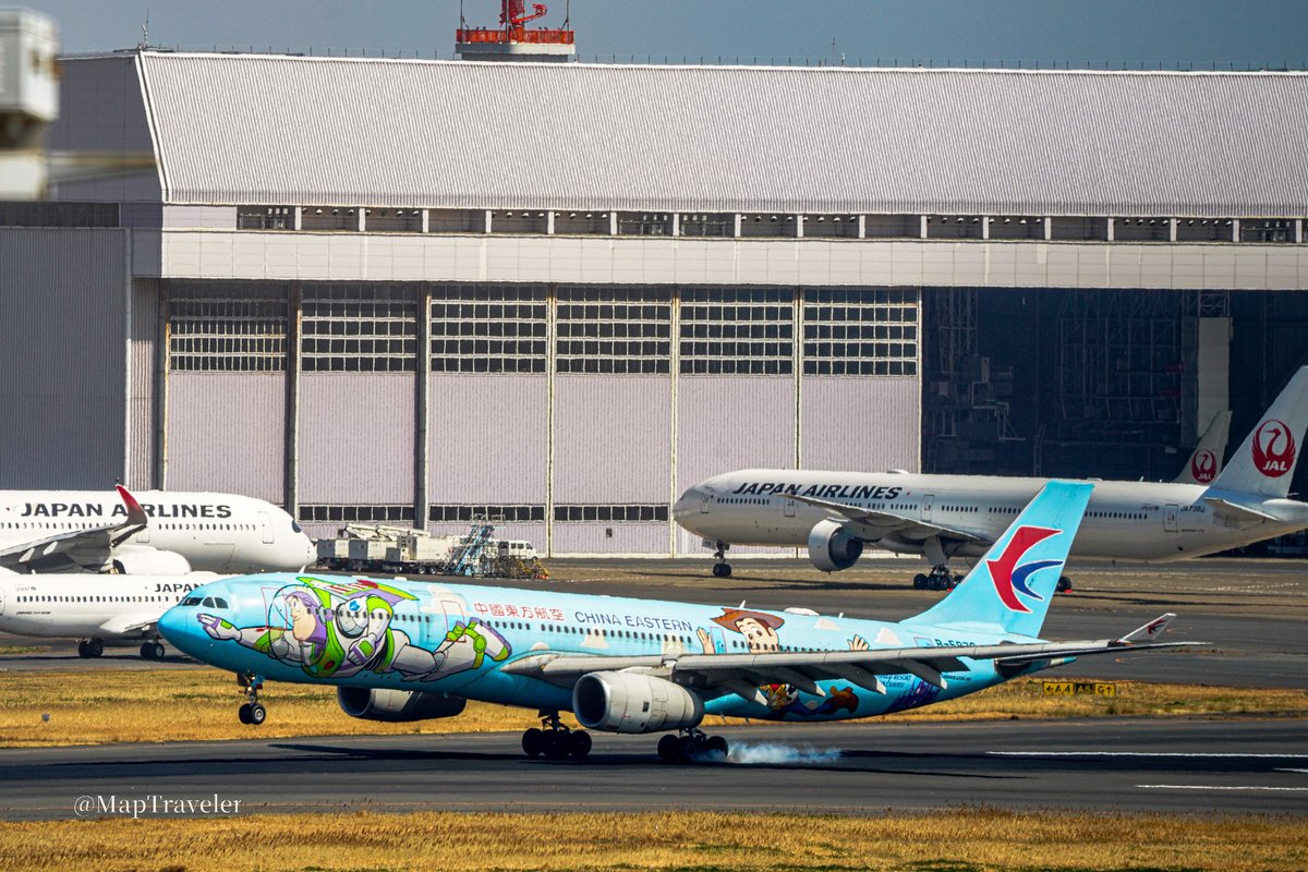 Traveler25889M's tweet image. #羽田空港 #HND #airlines 
#写真が好きな人と繋がりたい #sony　
March-24-2026 
Haneda airport （Terminal-3）
China Eastern Airliners（B-5976）
Airbus A330-343X　Toy Story　
Land on the runway-A　

SONY α7RⅣ
TAMRON 50-400mmF4.5-6.3 Di Ⅲ VC VXD
F10　1/800　M　ISO400　400ｍｍ