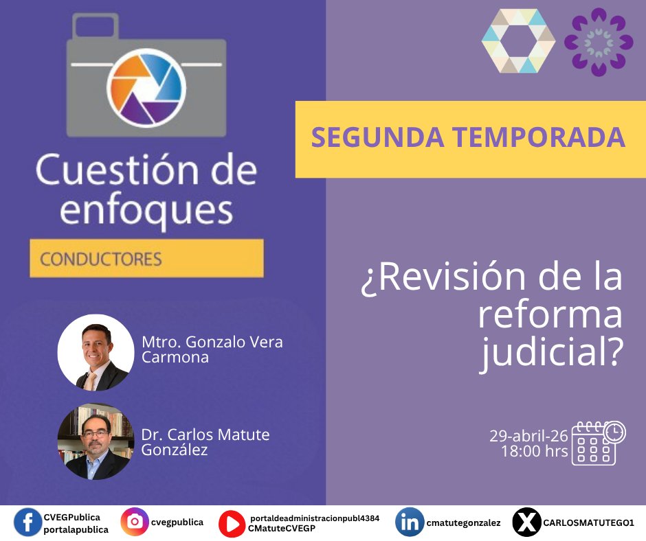 Nos vemos hoy, en punto de las 18:00 horas, por las redes sociales del Centro Virtual de Estudios de la Gestión Pública y de su servidor. Gonzalo Alberto Vera Carmona
