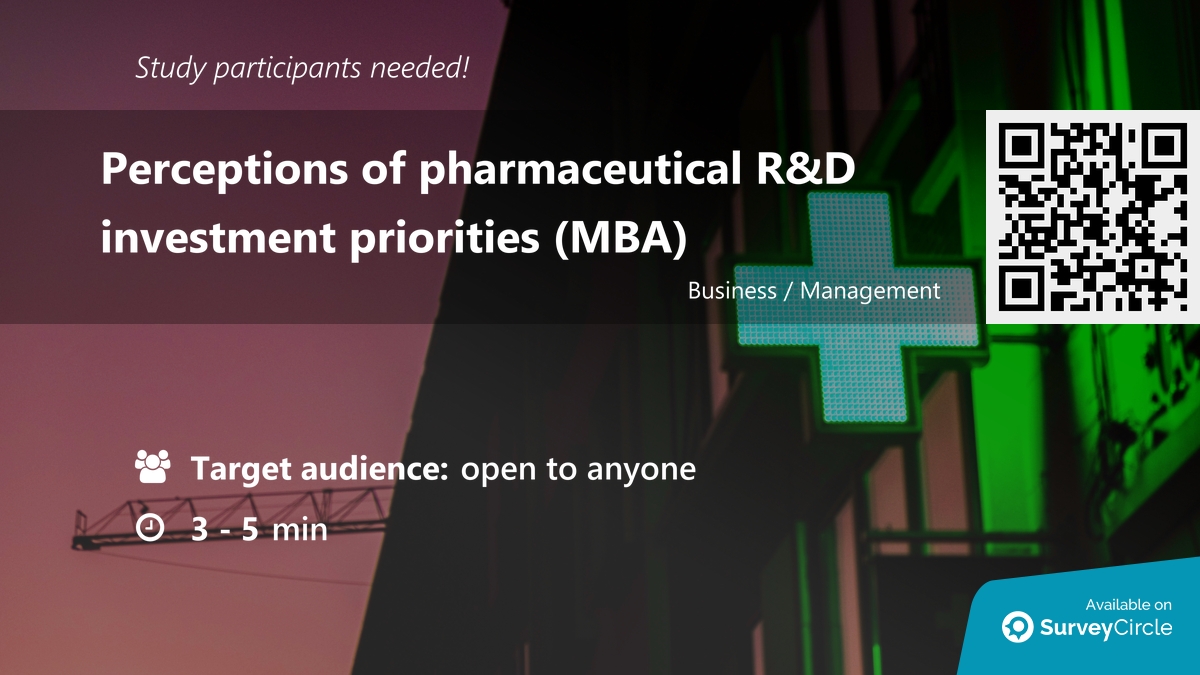 daily_research's tweet image. Participants needed for online survey!

Topic: "Perceptions of pharmaceutical R&amp;amp;D investment priorities (MBA)" via @SurveyCircle

#pharmaceutical #r&amp;amp;d #investment #healthcare #mba #PublicHealth #amr #survey #surveycircle