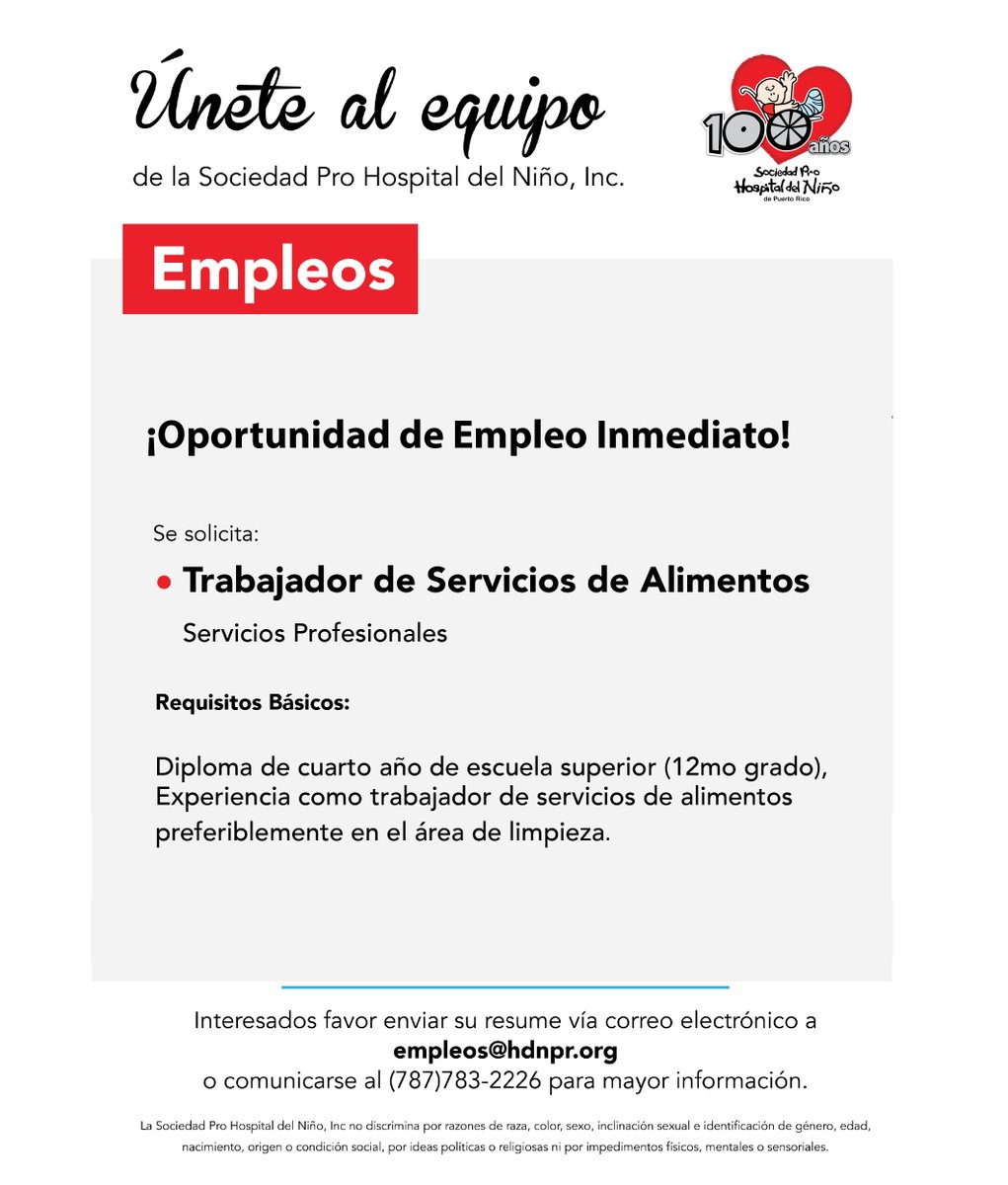 hdnpr's tweet photo. Tenemos plazas vacantes. Interesados favor enviar su resumé vía correo electrónico a empleos@hdnpr.org o comunicarse al (787)-783-2226 ext. 226 para mayor información.

¡Únete a nuestro equipo!

#Empleos #Jobs #SomosSociedad https://t.co/RXyoHZQSy6
