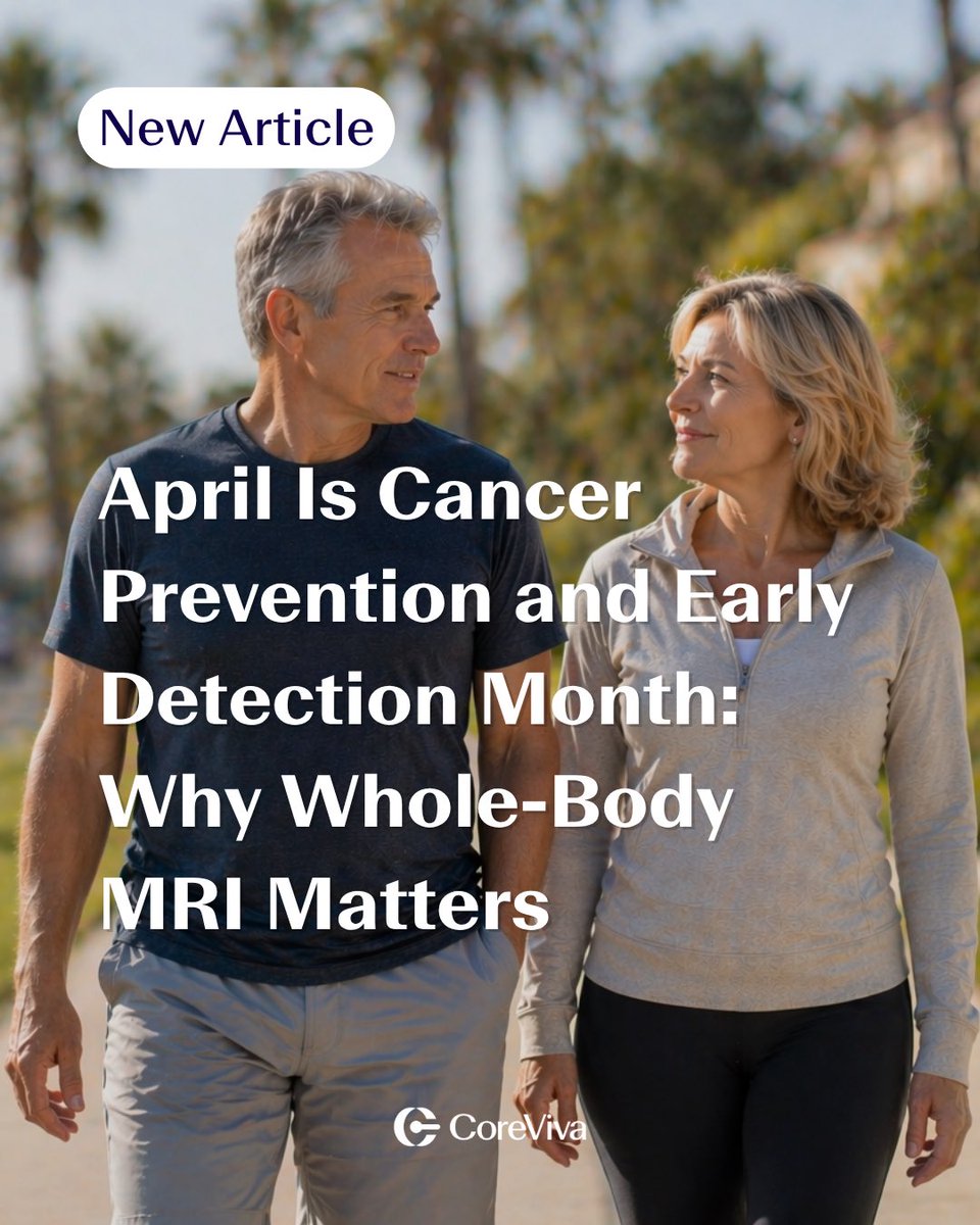 CoreViva's tweet photo. Only ~14% of cancers are detected through standard screening.

That means many cancers are found too late.

April is Cancer Prevention &amp; Early Detection Month, a reminder to be proactive.

Learn more about how our whole-body MRI scan can help. 
https://t.co/X5z3KGUGGu
#cancer https://t.co/zsvhTCvHUb