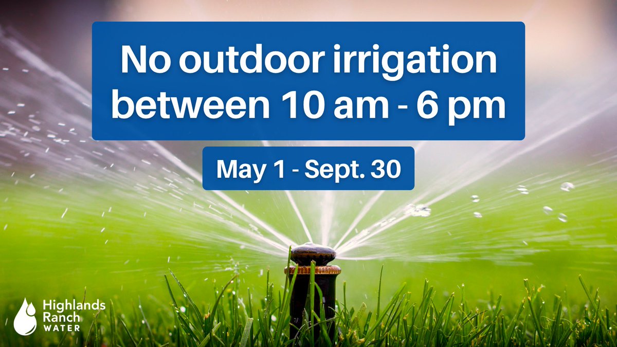 HRWater's tweet image. As we move into the #summer months, it’s time to remember our standard outdoor watering rules. Starting May 1 until Sept. 30, no outdoor #sprinkler irrigation is allowed between 10 am and 6 pm. Drip #irrigation and hand-watering with a hose equipped with a shut off device is