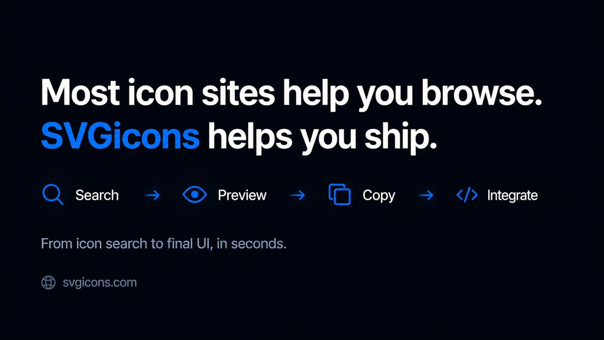 svg_icons's tweet image. Most icon sites help you browse.

SVGicons helps you build.

Search, preview, copy, integrate.

No wasted motion.

#developers #ux #productivity #svg