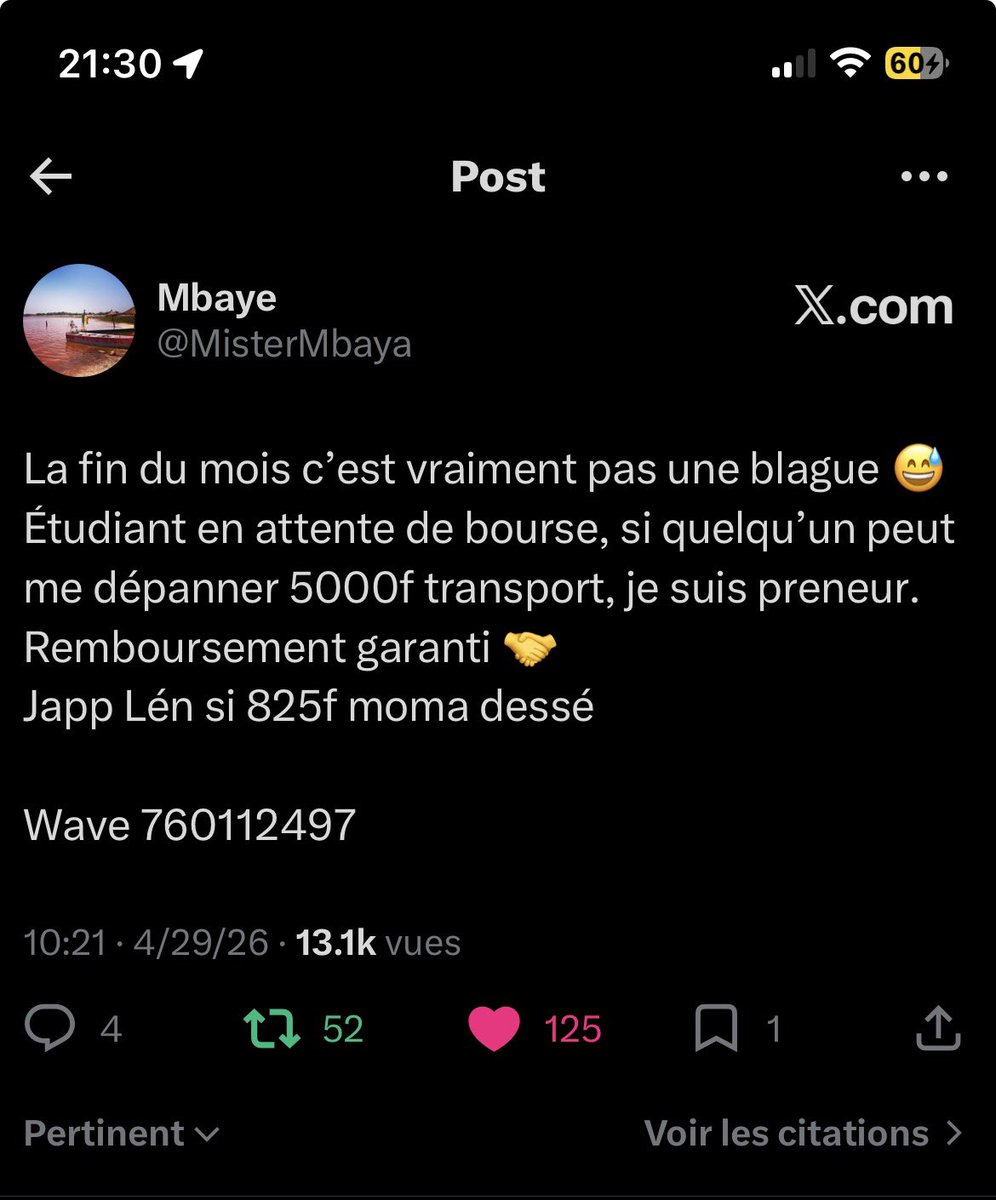 Salam la famille 
Jajeuf Yalla nalén Yalla Faye 
C’est réglé.
Merci beaucoup pour Tout