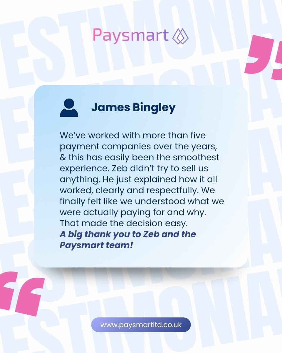 Paysmartltd's tweet image. Client Review Spotlight

We love hearing feedback like this!

Thank you, James Bingley, for trusting Paysmart and sharing your experience. We’re proud to make payments easy, personal, and reliable.

🌐 paysmartltd.co.uk
====================
#ClientReview #CustomerFeedback