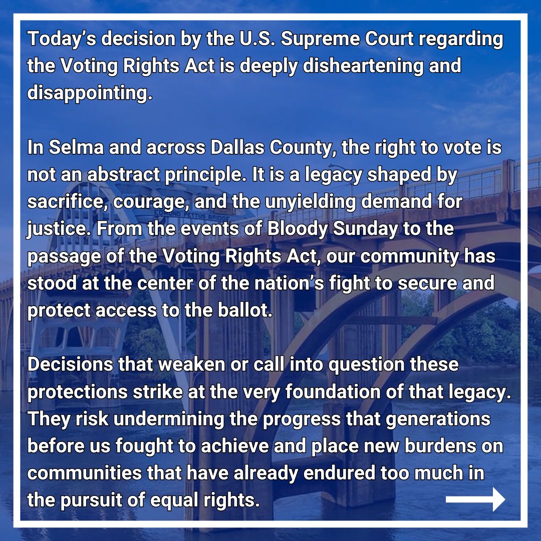 DallasCoALDems's tweet photo. Our history demands our voice. Please see the statement below from our Chair on today’s U.S. Supreme Court decision regarding the Voting Rights Act. https://t.co/asmzfIUXZz