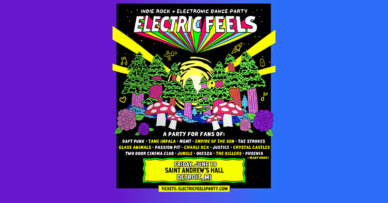 StAndrewsHall's tweet photo. BACK BY POPULAR DEMAND: Electric Feels returns to Saint Andrew’s Hall on Friday, June 19! Get ready for a genre-blending dance party featuring indie rock favorites and electronic hits, all wrapped in a high-energy, festival-style atmosphere.

🎟️ Tickets on sale tomorrow at 10 AM https://t.co/dPMiwtHmx6