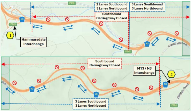 i_trafficKZN's tweet photo. Roadworks Update:

The N3 Southbound Carriageway has been switched onto the Northbound Carriageway in a contraflow direction between Hammarsdale I/C and M13 (Key Ridge)

This is to facilitate the construction of the new Southbound Carriageway over the next two years

For more info
https://t.co/UUFyJF0KOa