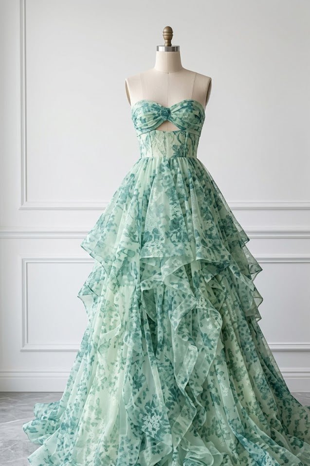 Cyrstalmclqzb's tweet image. "Whispers of spring in every layer. Introducing our newest masterpiece in sage romance  #NewDesign #EveningGown"