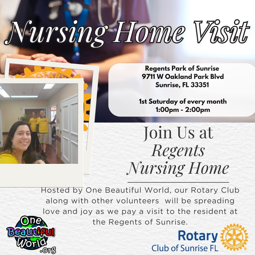 rotarysunrisefl's tweet image. Join us May 2, 1–2 PM at Regents Park of Sunrise! 🌸 Our Rotary club volunteers monthly making flower bouquets, painting nails, visiting residents &amp;amp; playing bingo. First Saturday of every month. Come serve with us! #ServiceAboveSelf #Rotary