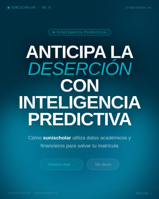integralware's tweet image. La deserción estudiantil no es solo un problema académico.

Es una fuga de capital que desestabiliza tu IES. 

🧵

#DeserciónEstudiantil #InteligenciaPredictiva #EdTech #sunischolar #RetenciónEscolar