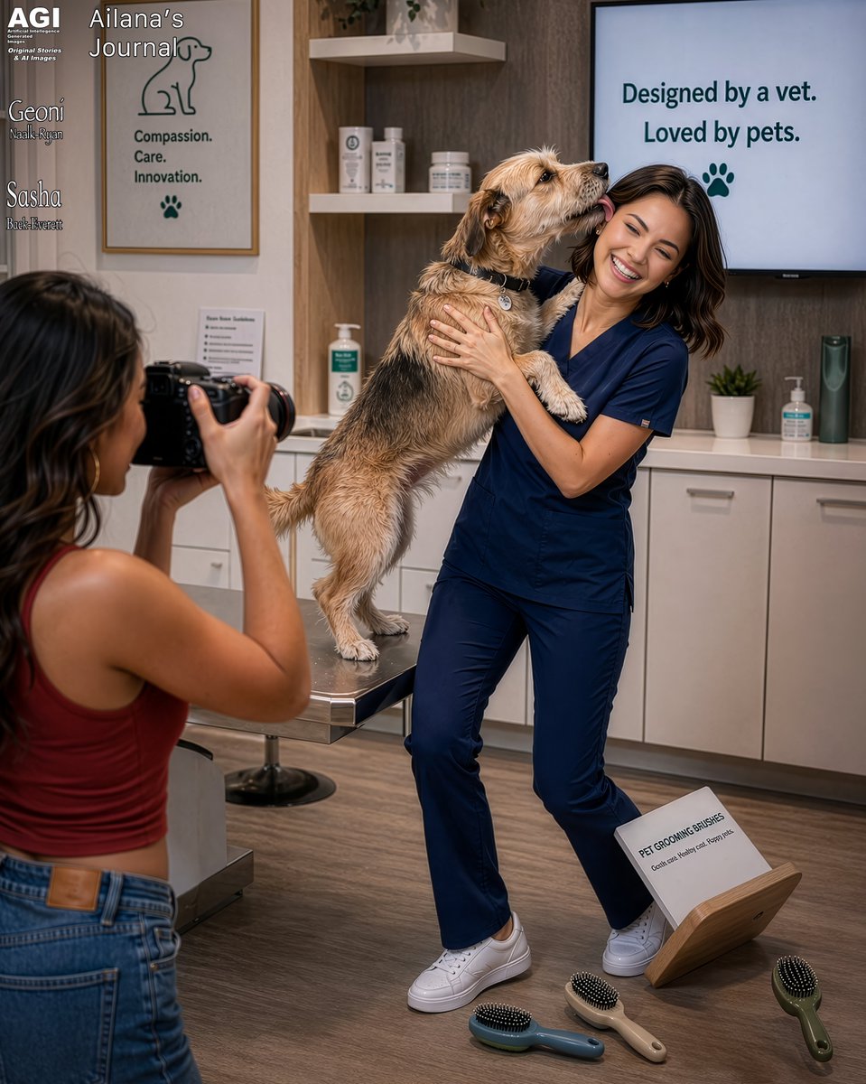 AilanaGeven's tweet image. Sasha and I are learning that dog-product hero shots come with one unpredictable variable: the dog. Worth it, though. This showroom shoot has charm.

More On Patreon/IG:
linktr.ee/AGI_Stories

#aiart #petcare #dogs