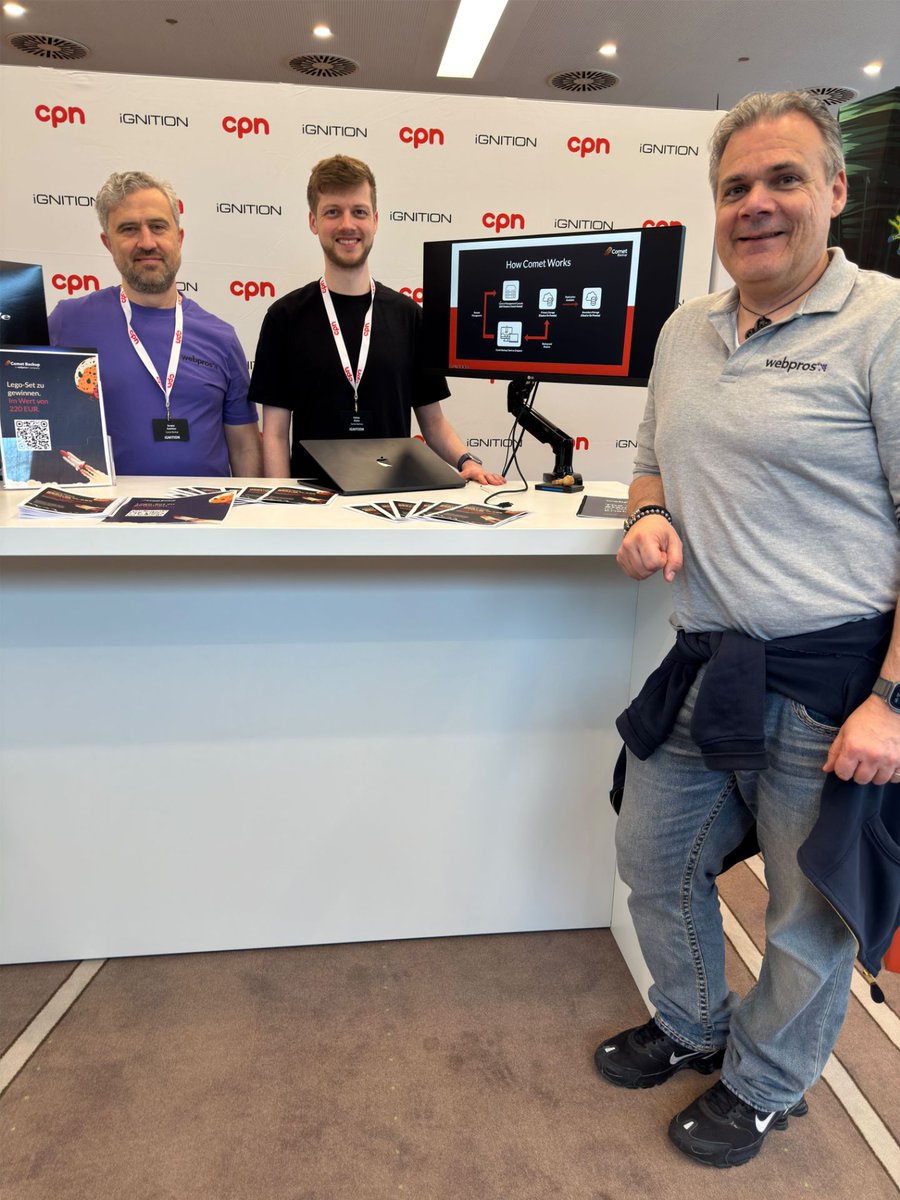 CometBackup's tweet image. Great two days at the iGnition #34 in Essen Germany, chatting to CPN Partners about #backup, EU data sovereignty, and more. 🚀

Big thanks to the organizers from the CPN Cooperation Network GmbH and our booth partners Impossible Cloud for such a great event 🙌🏽 @ICN_Protocol ☁️