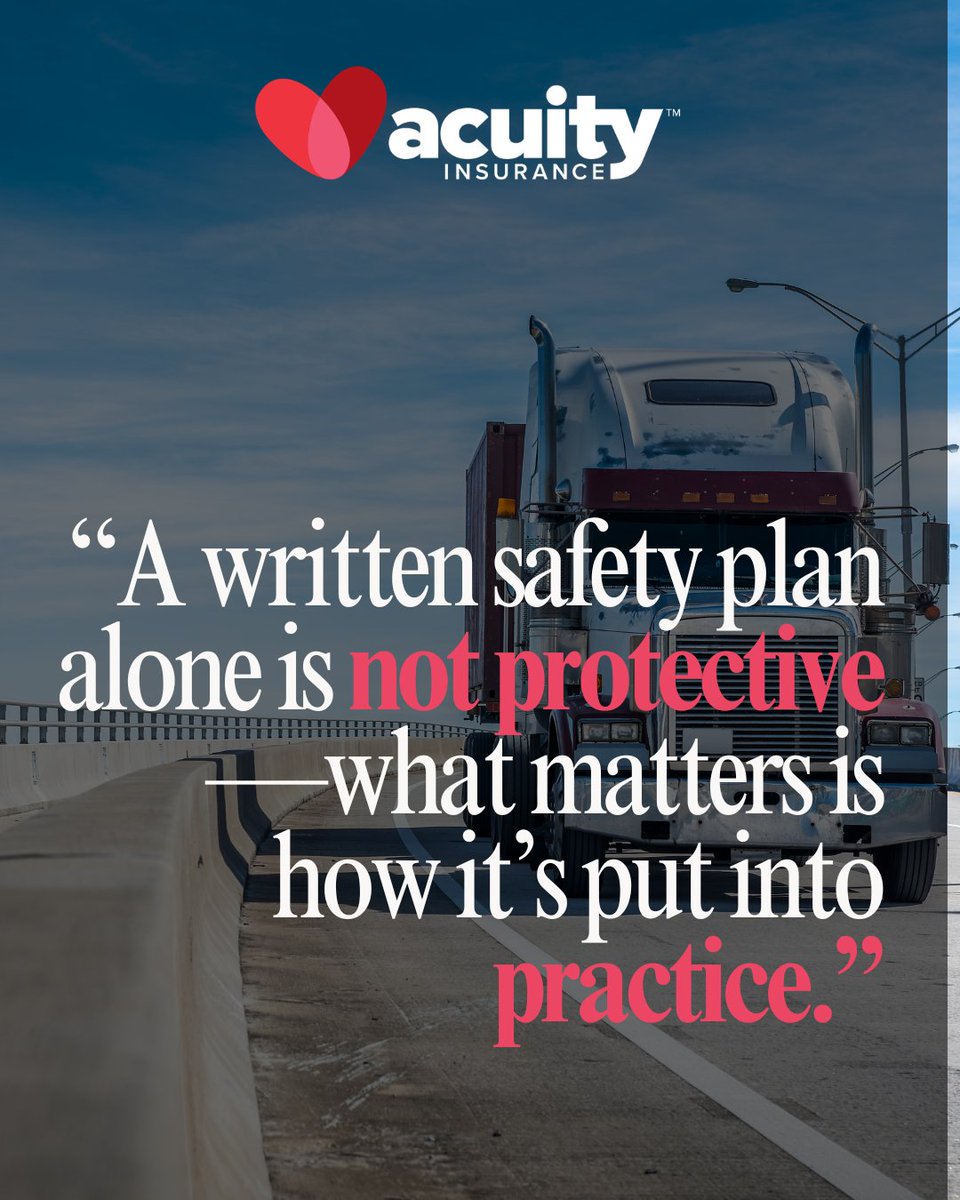 acuityinsurance's tweet image. You can have a safety plan—and still have gaps.

Execution is where it can start to make a difference.

Insights from Leslie Stoll of Acuity Insurance, featured by Modern WorkTruck Solutions:
mwsmag.com/essential-elem…

#Safety #RiskManagement
