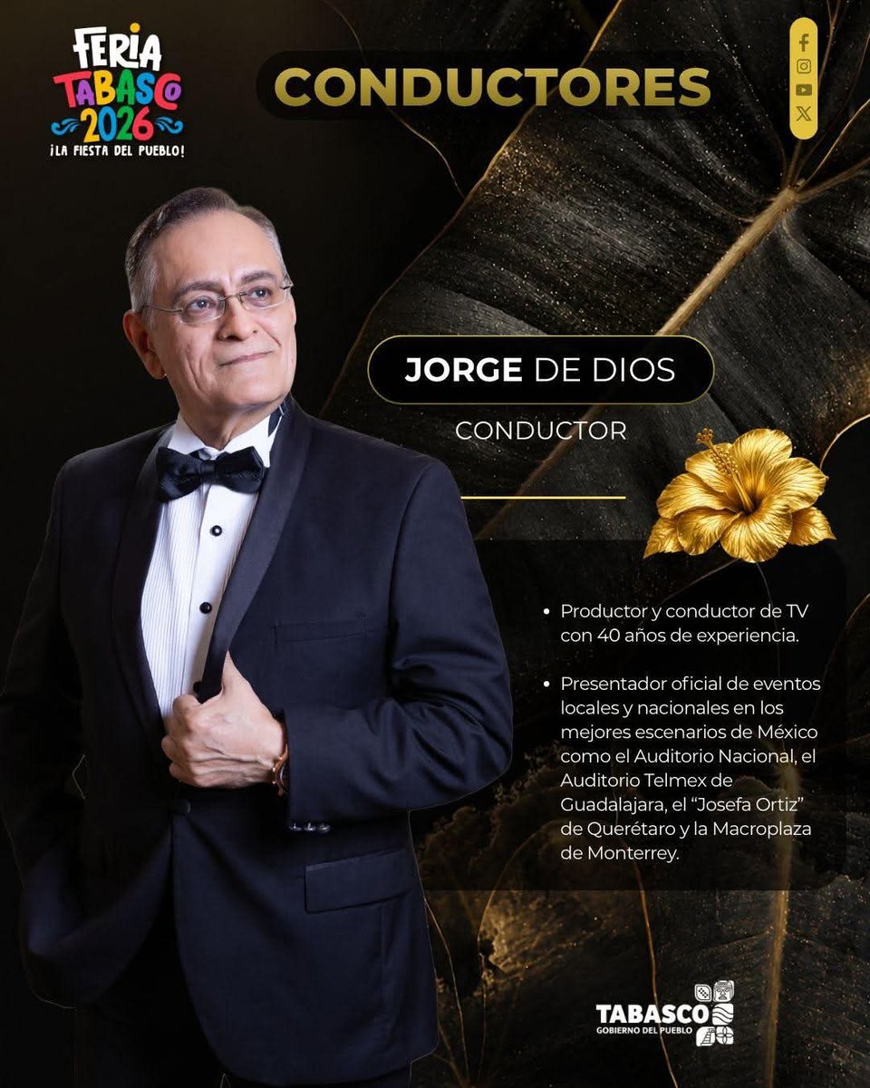 🎤✨ La elegancia, experiencia y carisma se unen en una noche inolvidable.

Les presentamos a los conductores oficiales de la Elección de la Flor Tabasco 2026: 🌺👑

🌟 Nallely Ruiz y Jorge de Dios.

Ambos serán los encargados de guiar una de las noches más esperadas. <a href="/jadedios/">Jorge de Dios</a>