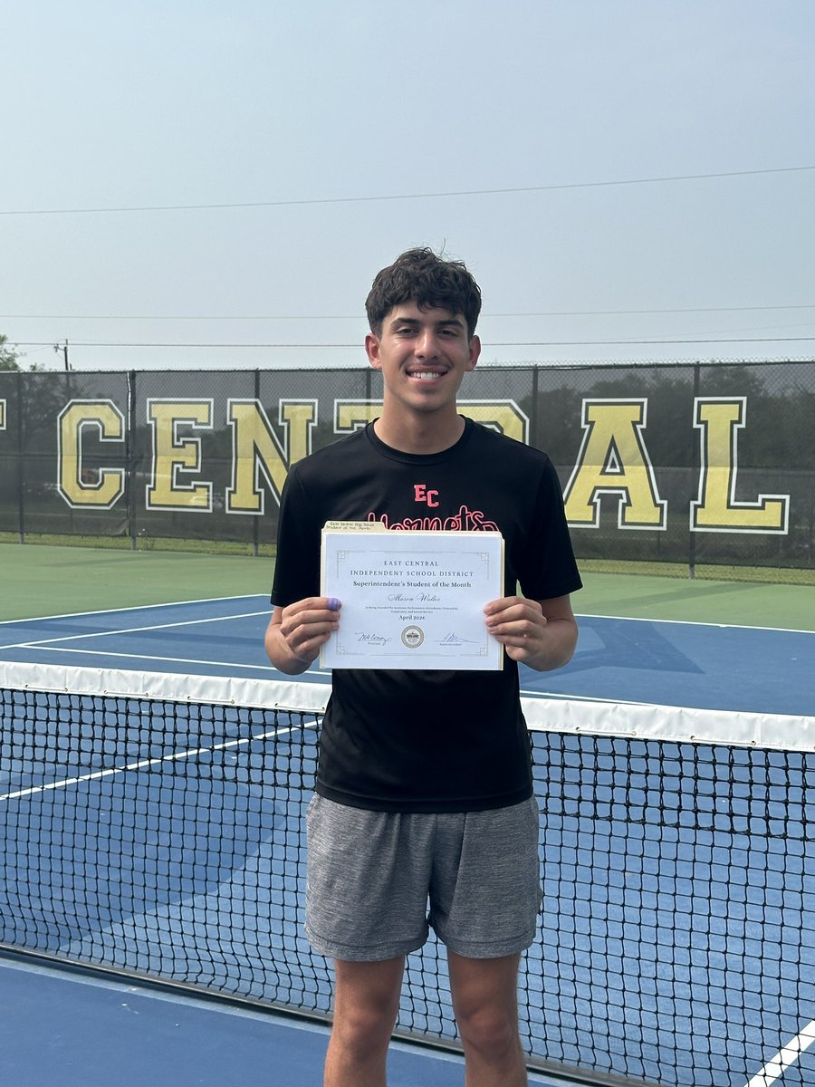 _ECTennis's tweet photo. Congrats to senior standout Mason Wallter for being awarded Superintendent Student or the Month! We're so proud of you Mason!! 🏆 😎👍🏽@ECISDtweets https://t.co/8jLrZ3GvbG