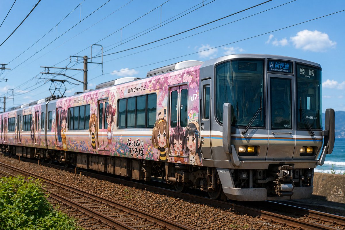 JR西日本223系新快速・エビちゃんラッピング電車🚃 あなたの町に