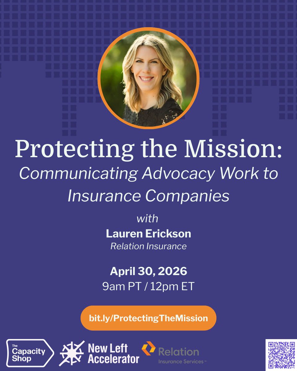 NewLeftAccel's tweet photo. Join us tomorrow for "Protecting the Mission: Communicating Advocacy Work to Insurance Companies" with Lauren Erickson, CIC from Relation Insurance Services!

REGISTER:

https://t.co/goIrs7Cl51

FULL CALENDAR:

https://t.co/hPzlmFxGfD https://t.co/GgEFKtlKfH