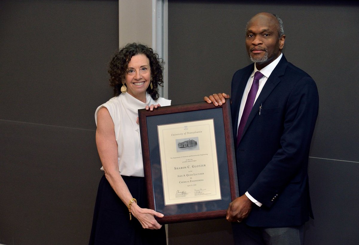 CBE_Penn's tweet photo. Last week, we were honored to host Sharon C. Glotzer as this year’s John A. Quinn Distinguished Lecturer in Chemical Engineering. Her talk explored “flexicles,” complex particle systems with emergent, biology-inspired behavior.

Thank you again, Professor Glotzer! https://t.co/OBHqt7AhCT