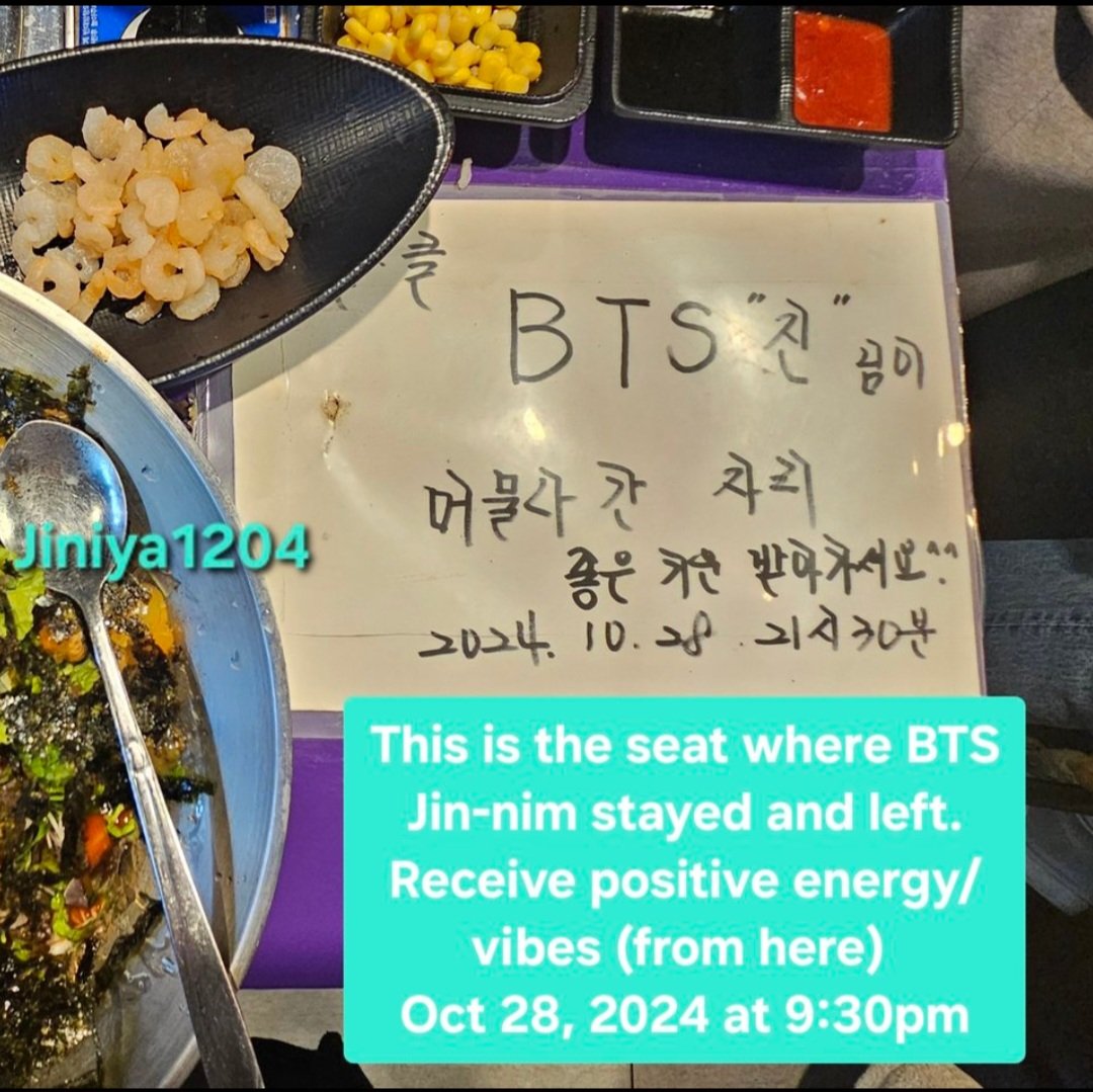 Jiniya1204's tweet image. Congrats to those who were able to successfully secure ur seat in Busan! I got kicked out from the queue twice while spending hours so I'm still not done..
When u go to Busan, check out the 'BTS Jin-nim's Seat' at this seafood restaurant in Haeundae. I visited there w/ my