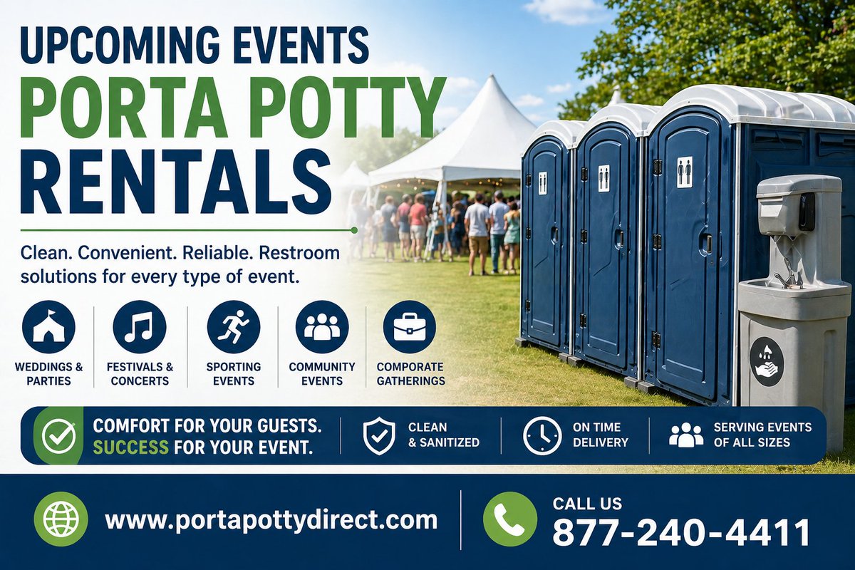 portapottydir's tweet image. Upcoming Events Made Easier with the Right Porta Potty Rentals 📞 Call Us: 877-240-4411
🌐 portapottydirect.com/blog.aspx

#PortaPottyRental #EventPlanning #OutdoorEvents