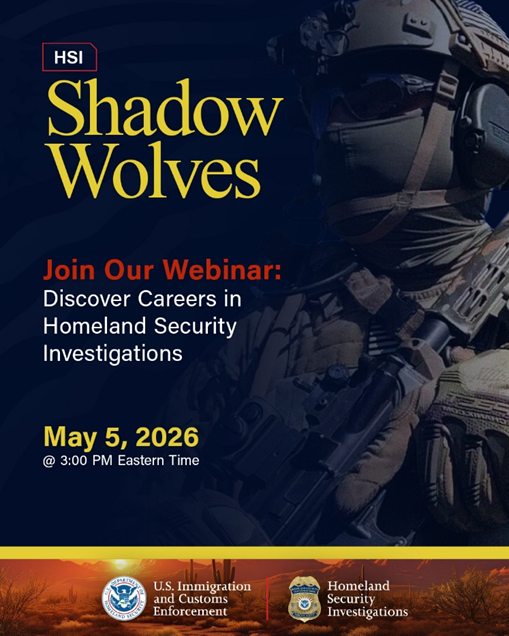 HSIArizona's tweet photo. Are you interested in joining a Native American tactical patrol unit in Sells, AZ near the Tohono O’odham Nation? 🏜️Learn about the Shadow Wolves at an upcoming HSI webinar—hear from members, discover requirements, and find out how to join. Register now! https://t.co/BDzqwn85hF