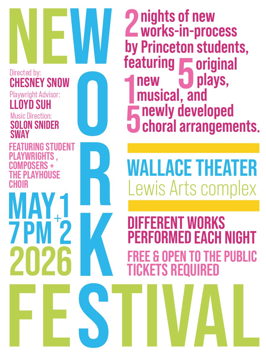 princetonarts's tweet photo. The Princeton University Playhouse Ensembles and the #LewisCenterfortheArts Program in Theater &amp; Music Theater’s New Works Festival presents two nights of new works-in-process by @Princeton students: https://t.co/0sDaZUp1C7

Join us May 1 &amp; 2 @ 7PM in the Wallace!

#PrincetonArts https://t.co/VHg0XLIBoD