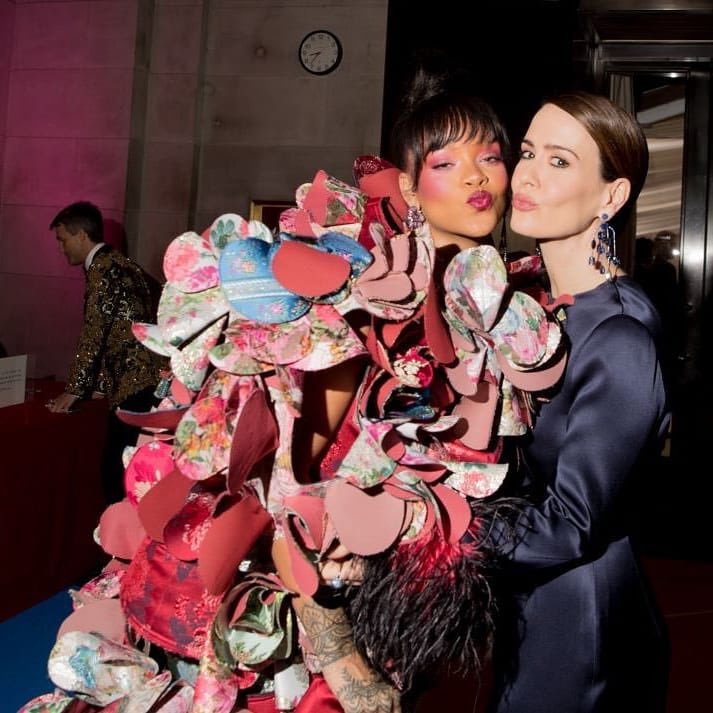 navybih's tweet image. Rihanna with Lupita Nyong'o and Sarah Paulson , Met Gala 2017