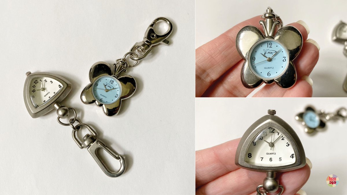 TheCuriousG's tweet image. Lovely, vintage #1970s silver-tone fob #timepieces, these quartz #watches etsy.me/4tfSAti are clip-ons for a belt loop, backpack or wear anywhere. One shiny butterfly &amp;amp; one brushed silver triangle w/a domed crystal. Sweet bits of novelty #jewelry. #stylists #etsyvintage