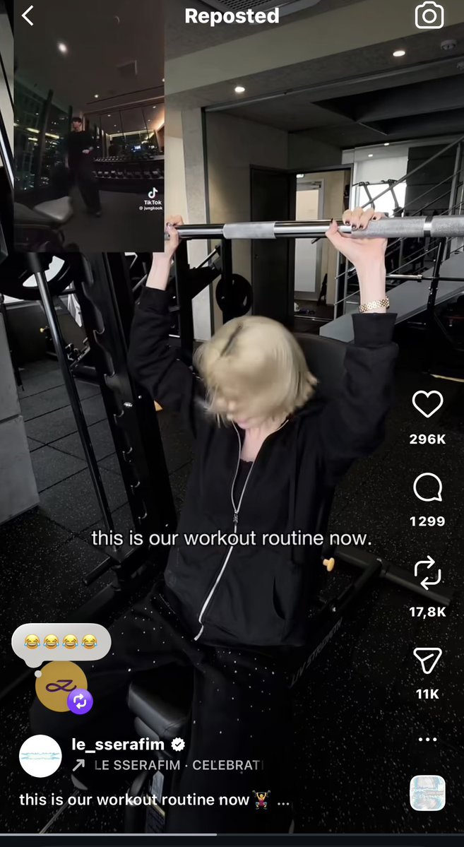 Jungkook reposted and liked two instagram post by LE SSERAFIM in which they recreated scenes featuring Jungkook and RM. He also commented “😂😂😂😂” too. 

#LE_SSERAFIM #르세라핌