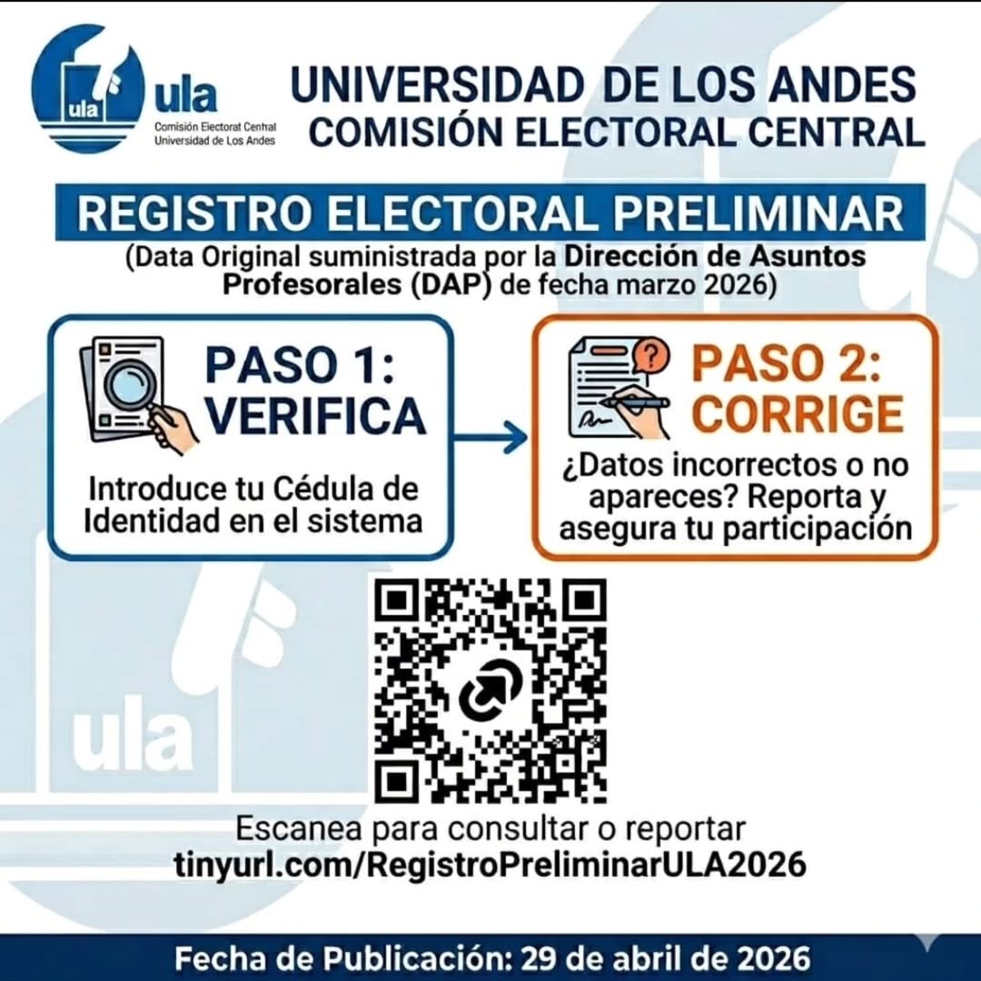 ReporteYa's tweet image. #29Abr #ULA 
La Comisión Electoral de la Universidad de Los Andes (ULA) convocó este miércoles las elecciones del cogobierno profesoral para el 29 de julio de 2026

En este proceso serán electos los representantes de profesores ante el Consejo Universitario y los Consejos de