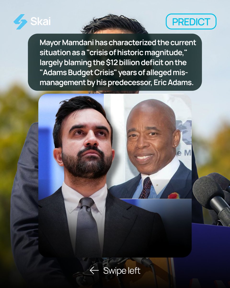 skaipredict's tweet photo. Bailout or bust? 🗽

NYC is staring down a massive $5.5 billion budget gap for the upcoming fiscal year, and Mayor Mamdani is drawing a line in the sand.

In a high-stakes move, Mamdani and Speaker Julie Menin have officially pushed the city’s executive budget deadline to May 12. https://t.co/QfSrrddCGU