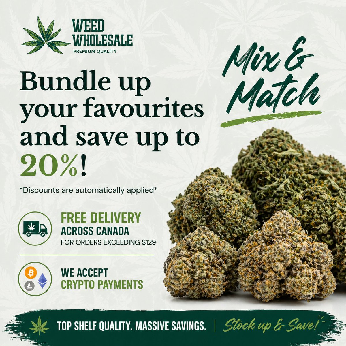 weedwholesaleca's tweet image. Mix it. Match it. Smoke smarter. 🌿🔥
Why settle for one strain when you can experience a lineup of your favourites?
weedwholesalecanada.com/mix-match/
#Stoners #PremiumWeed #WWC