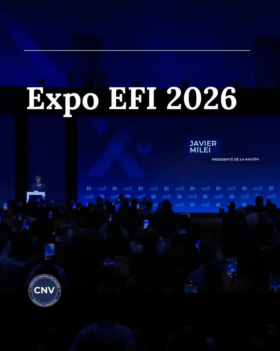 CNVArgentina's tweet photo. El presidente de la @CNVArgentina , Roberto E. Silva, y la vicepresidente Sonia Salvatierra, participaron del Congreso Económico Argentino en el marco de la 13° @ExpoEFI , que se desarrolló en el Centro de Convenciones de Buenos Aires.

El evento contó con la presencia y exposición del presidente de la Nación, @JMilei , en el cierre del mismo, mientras que la apertura oficial estuvo a cargo del ministro de Economía de la Nación, @LuisCaputoAR .

Durante las dos jornadas expusieron, además, el canciller @pabloquirno, el ministro de Desregulación y Transformación, @FedericoRBazan1, y el presidente del @BancoCentral_AR , Santiago Bausili. 

En este marco, el presidente de la CNV, Roberto E. Silva, destacó que “la participación de la CNV en la Expo EFI se enmarca en el compromiso del organismo con el fortalecimiento institucional del mercado de capitales, promoviendo una mayor articulación e integración entre los actores del sector público y privado”, y agregó que “estos espacios resultan fundamentales para consolidar una agenda común que impulse el desarrollo, la transparencia y la confianza”.

La exposición de economía, finanzas e inversiones más relevante de Argentina fue el marco para el análisis de economistas, políticos y referentes del sector privado sobre los principales desafíos y oportunidades de la economía argentina y el contexto internacional.

https://t.co/8l8C7X2oRD
