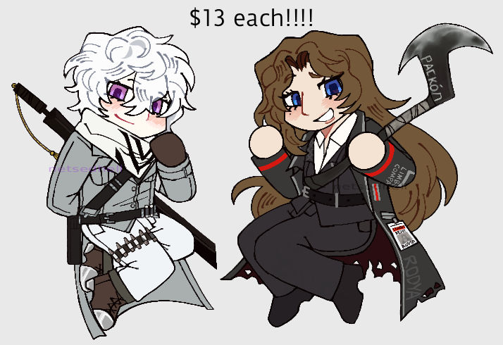 netsedhell's tweet photo. ☆ #limbuscompany #lcb9 #canto2
sonya + rodya keychains, theyre each 3 inches tall!
links to them below, they'll be up for 50 days and then gone forever.. https://t.co/AuADwtsORz